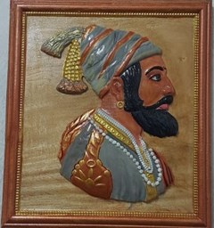 Picture of Elegant Shivan Wood Frame for Shri Chhatrapati Shivaji Maharaj - Vibrant Colors and Perfect Size of 12x12 Inches.